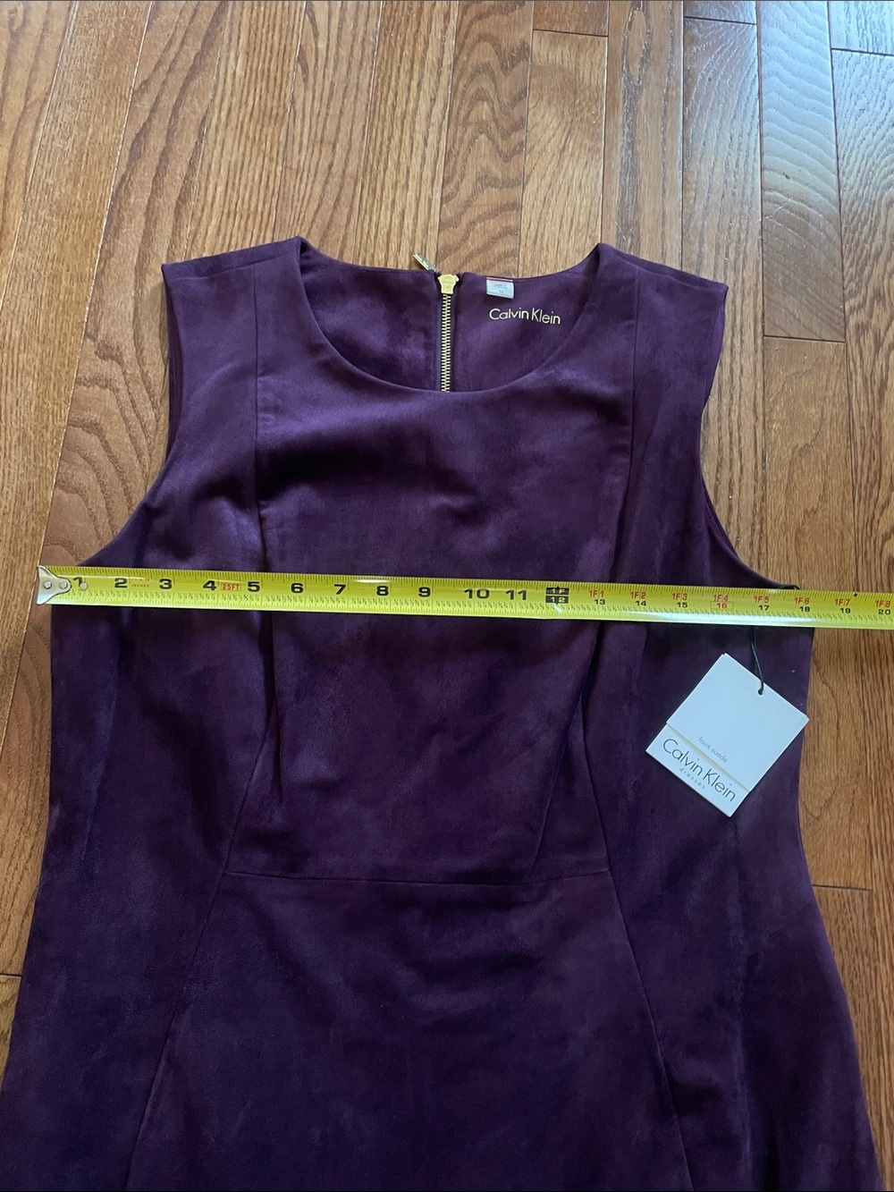 Calvin Klein Plum Faux Suede Sleeveless Shift Dress Women’s Sz 14 NWT - Picture 5 of 9